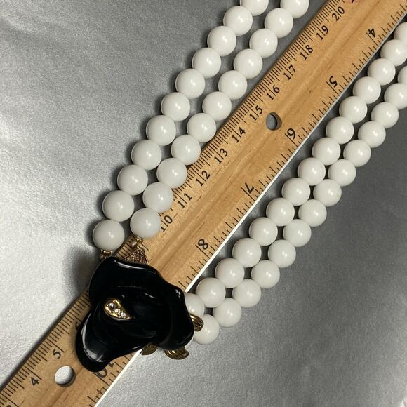 KJL for Avon Black Rose Double Strand White Bead Necklace - Picture 7 of 8